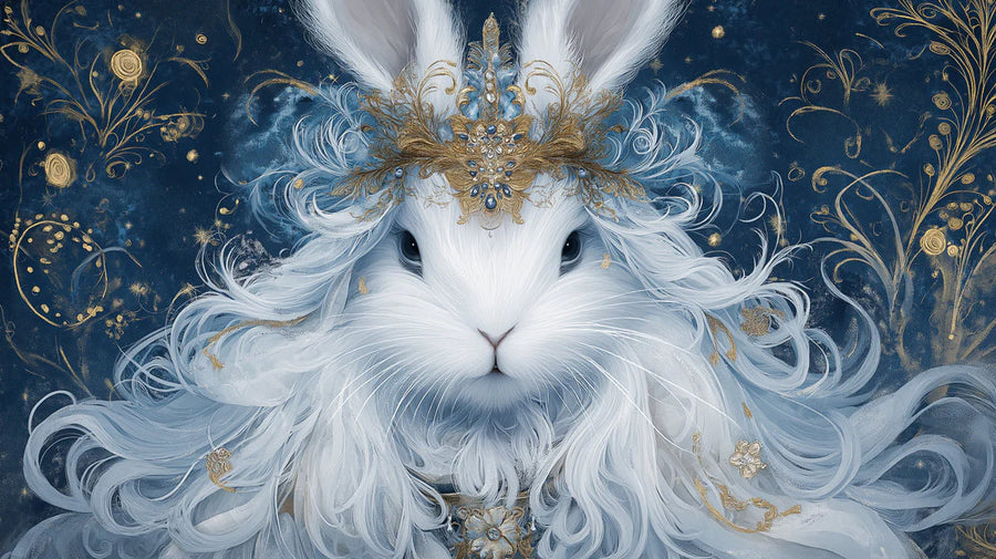 Papier peint mural Lapin Céleste — Papier peint mural fantaisiste or et bleu printable artwork