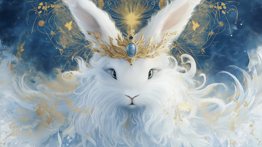 Papier peint mural Lapin Céleste — Papier peint mural Bleu Nuit et Or printable artwork