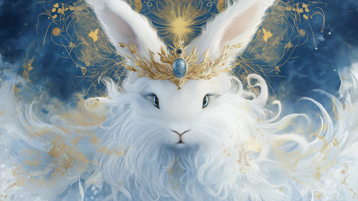 Celestial Rabbit Mural Wallpaper — Midnight Blue and Gold Mural Wallpaper - room preview 02