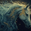 Ethereal Mythical Horse Mural Wallpaper — Celestial Navy and Gold Mural Wallpaper - room preview 02