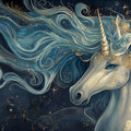 Celestial Unicorn Mural Wallpaper — Dark Blue Fantasy Art Mural Wallpaper - room preview 02