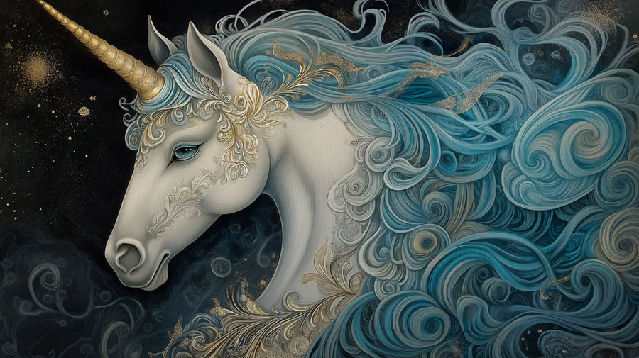 Unicorn Wallpaper Mural – Kids Fantasy Wall Mural – Celestial Unicorn — Dark Fantasy Art printable artwork