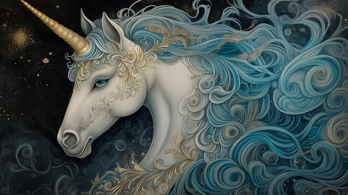 Celestial Unicorn Mural Wallpaper — Dark Fantasy Art Mural Wallpaper - room preview 02