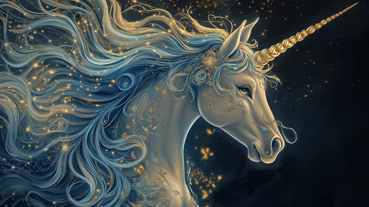 Celestial Unicorn Mural Wallpaper — Cosmic Midnight Fantasy Mural Wallpaper - room preview 02