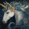 Celestial Unicorn Mural Wallpaper — Whimsical Gold and Blue Design Mural Wallpaper - room preview 02