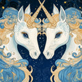 Celestial Gemini Unicorn Mural Wallpaper in Navy and Gold Mural Wallpaper - room preview 02