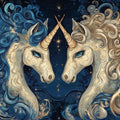 Celestial Gemini Unicorn Mural Wallpaper — Deep Blue and Gold Mural Wallpaper - room preview 02