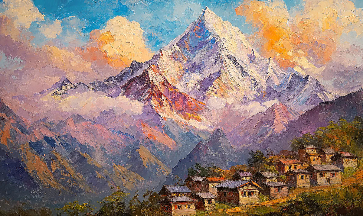 Alpine Village Oil Painting Mural Wallpaper — Impressionist Style Mural Wallpaper - room preview 02