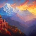 Himalayan Temple Mural Wallpaper — Artistic Mountain Landscape Mural Wallpaper - room preview 02