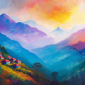 Mountain Hamlet Landscape Mural Wallpaper in Impressionist Style Mural Wallpaper - room preview 02