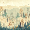 Misty Alpine Forest Mural Wallpaper in Earthy Watercolor Tones Mural Wallpaper - room preview 02