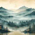 Misty Mountain Forest Mural Wallpaper — Ethereal Woodland Scenic Mural Wallpaper - room preview 02