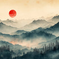 Sun Mountain Reverie Mural Wallpaper — Oriental Landscape Design Mural Wallpaper - room preview 02