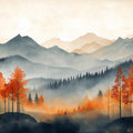 Autumn Mountain Vista Mural Wallpaper — Painterly Forest Scene Mural Wallpaper - room preview 02