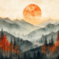 Misty Autumn Mountain Mural Wallpaper in Burnt Orange and Charcoal Mural Wallpaper - room preview 02