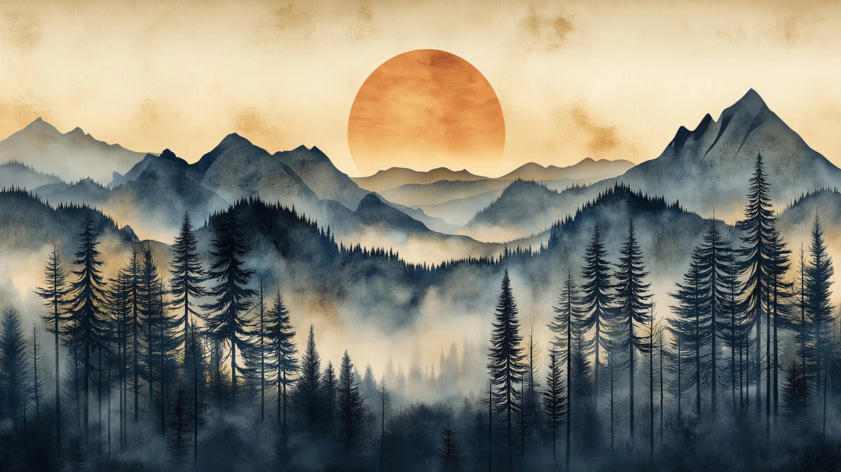 Golden Horizon Mountain Mural Wallpaper — Ethereal Landscape Mural Wallpaper - room preview 02