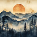 Golden Horizon Mountain Mural Wallpaper — Ethereal Landscape Mural Wallpaper - room preview 02
