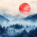 Crimson Mountain Mist Mural Wallpaper — Artistic Forest Landscape Mural Wallpaper - room preview 02