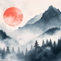 Crimson Moon Over Misty Mountains Mural Wallpaper - room preview 02
