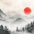 Sun Mountain Ink Wash Mural Wallpaper — Traditional Japanese Style Mural Wallpaper - room preview 02