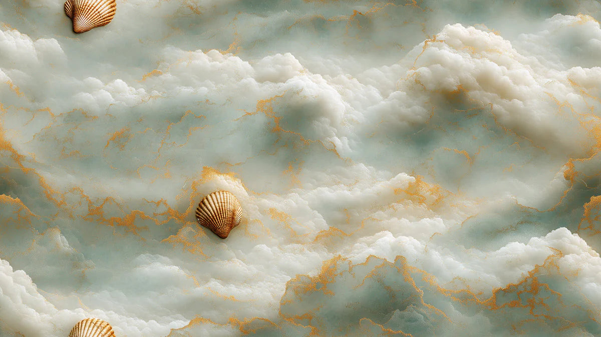 Floating Shell and Cloud Mural Wallpaper — Whimsical Dreamscape Mural Wallpaper - room preview 02