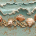 Coastal Seashell Mural Wallpaper with Ornate Gold Details Mural Wallpaper - room preview 02