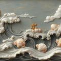 Sculpted Seashell and Ocean Wave Mural Wallpaper — Coastal Relief Mural Wallpaper - room preview 02