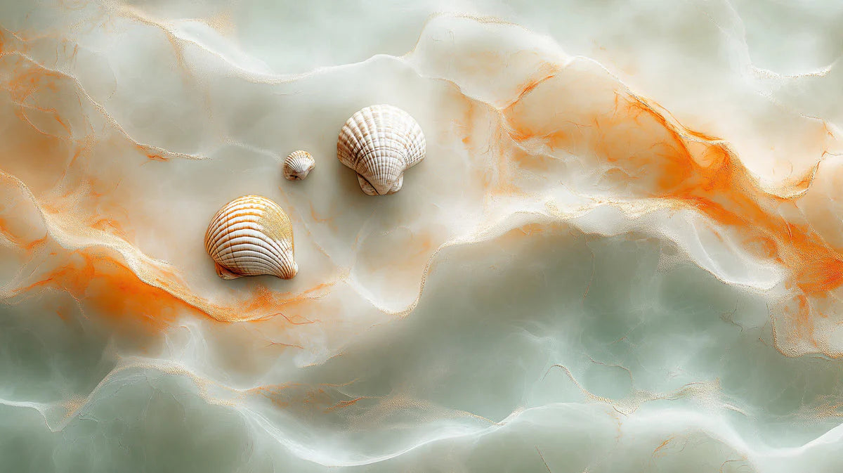 Seashell Marble Swirl Mural Wallpaper — Soft Coastal Elegance Mural Wallpaper - room preview 02