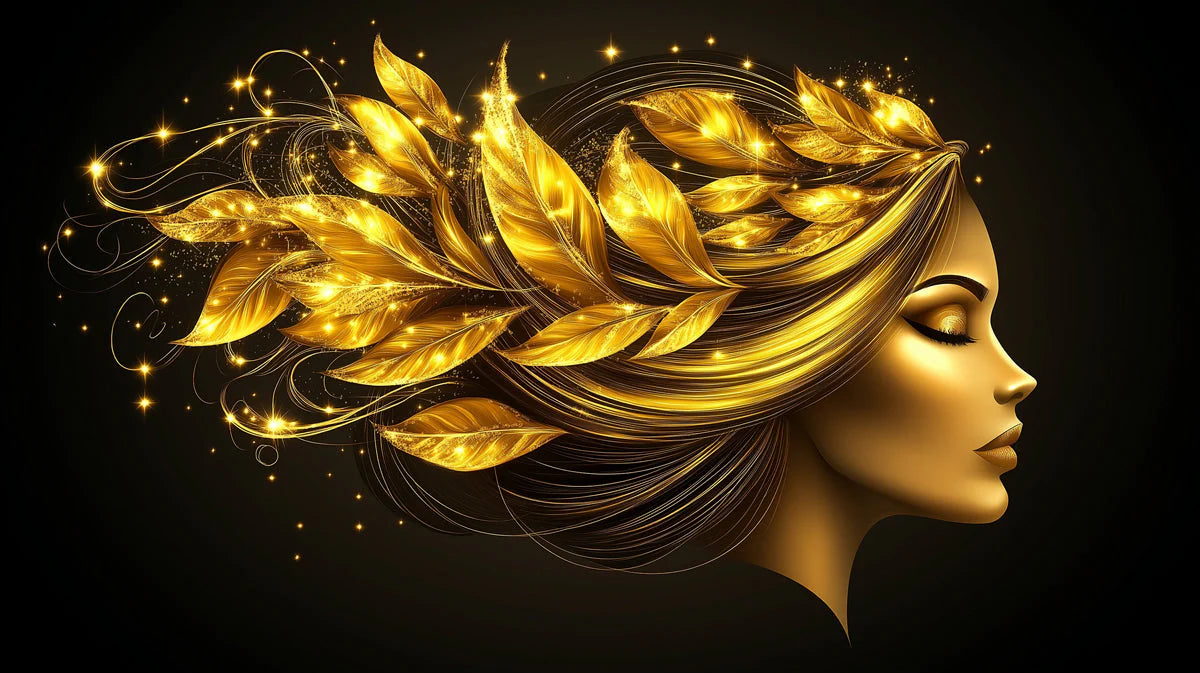 Gilded Leaf Goddess Mural Wallpaper — Modern Statement Art Mural Wallpaper - room preview 02