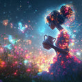 Starlit Floral Maiden Mural Wallpaper — Whimsical Night Scene Mural Wallpaper - room preview 02