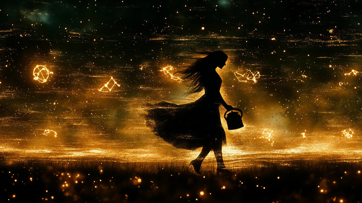 Starlit Wanderer Mural Wallpaper — Golden Celestial Silhouette Mural Wallpaper - room preview 02