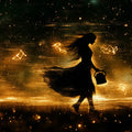Starlit Wanderer Mural Wallpaper — Golden Celestial Silhouette Mural Wallpaper - room preview 02
