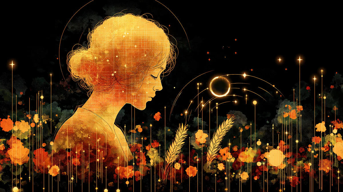 Celestial Goddess Mural Wallpaper — Golden Wheat and Starry Night Mural Wallpaper - room preview 02