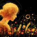 Celestial Goddess Mural Wallpaper — Golden Wheat and Starry Night Mural Wallpaper - room preview 02