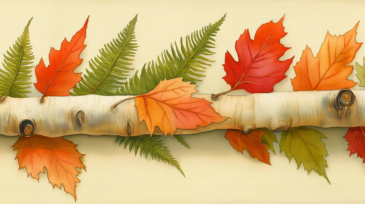 Autumn Birch and Foliage Mural Wallpaper — Rustic Seasonal Decor Mural Wallpaper - room preview 02