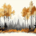 Golden Autumn Forest Mural Wallpaper — Painted Woodland Scene Mural Wallpaper - room preview 02