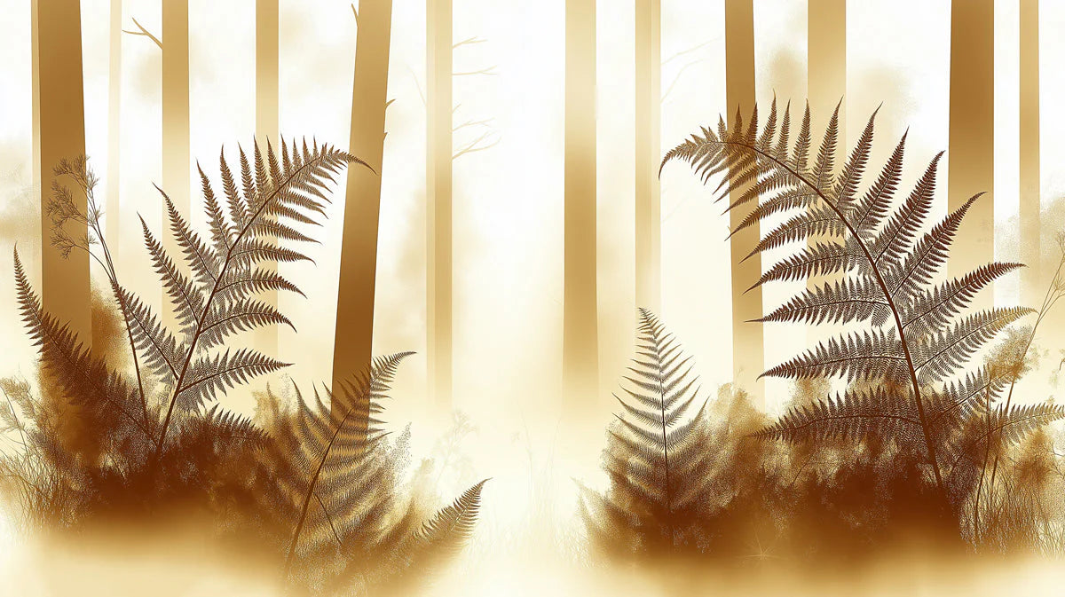 Golden Fern Forest Mural Wallpaper — Warm Atmospheric Design Mural Wallpaper - room preview 02