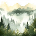 Misty Pine Forest Mural Wallpaper — Impressionistic Mountain Scene Mural Wallpaper - room preview 02