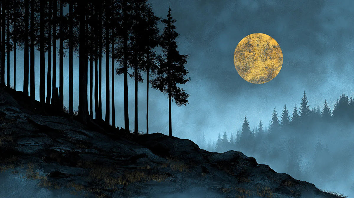 Midnight Forest Moon Mural Wallpaper — Dark Landscape Aesthetic Mural Wallpaper - room preview 02
