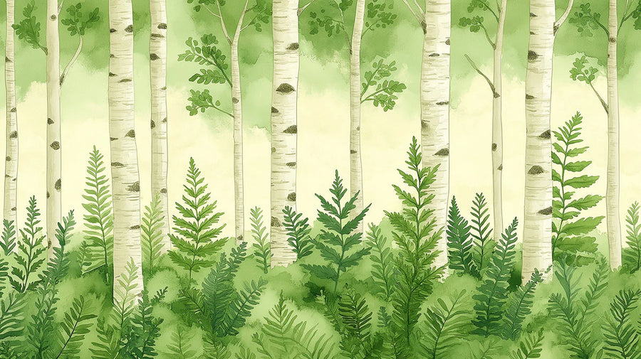 Papier peint mural Forêt de bouleaux à l'aquarelle — Papier peint mural botanique frais printable artwork