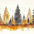 Autumn Mist Woodland Mural Wallpaper — Watercolor Forest Design Mural Wallpaper - room preview 02