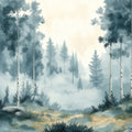 Misty Birch Forest Mural Wallpaper — Cool Watercolor Landscape Mural Wallpaper - room preview 02