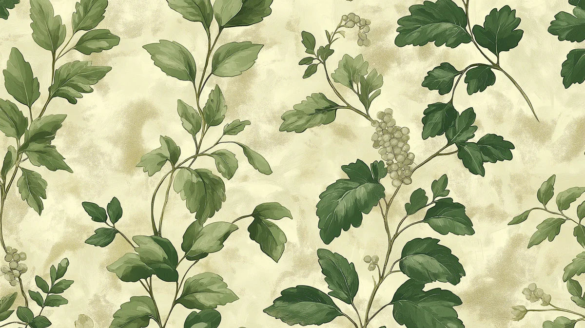 Trailing Botanical Leaf Mural Wallpaper — Garden Green Mural Wallpaper - room preview 02