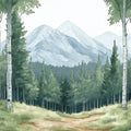 Birch Forest and Mountain Vista Mural Wallpaper — Artistic Design Mural Wallpaper - room preview 02