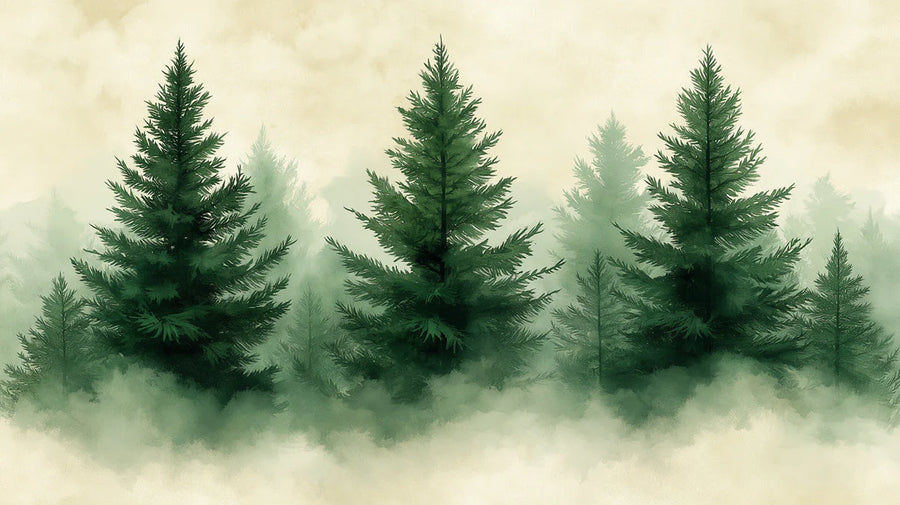 Misty Pine Forest Wandbildtapete — Impressionistische Waldszene Wandbildtapete printable artwork