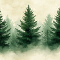 Misty Pine Forest Mural Wallpaper — Impressionistic Woodland Scene Mural Wallpaper - room preview 02