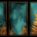 Gilded Fern Mural Wallpaper — Teal and Ochre Botanical Mural Wallpaper - room preview 02
