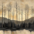 Winter Forest Silhouette Mural Wallpaper — Warm Golden Horizon Mural Wallpaper - room preview 02