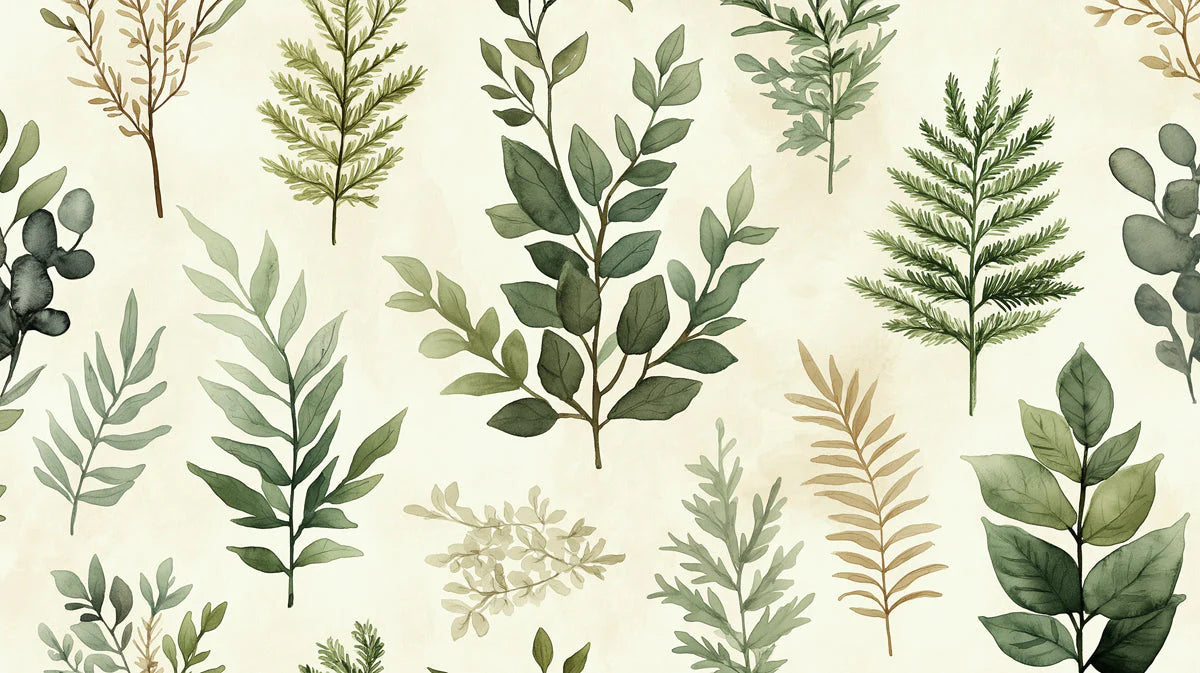Watercolor Botanical Leaf Mural Wallpaper — Soft Earthy Tones Mural Wallpaper - room preview 02