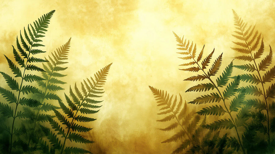 Botanical Wallpaper Mural – Leaf & Plant Wall Mural – Golden Fern Botanical — Warm Sunlight Glow printable artwork
